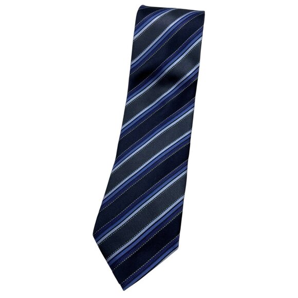 ERMENEGILDO ZEGNA Men's 100% Silk Necktie LUXURY Gray Blue Striped W:3.5" EUC